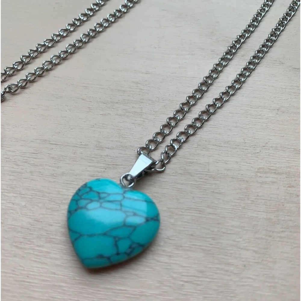New S925 Sterling Silver Handmade Natural Polished Turquoise Stone 18” Necklace